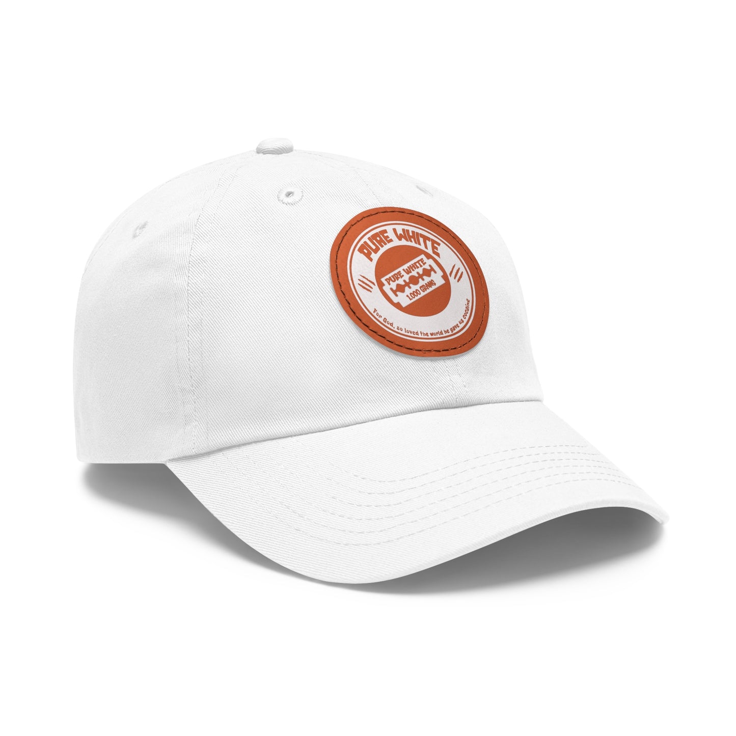 Pure White Dad Hat with Leather Patch (Round)