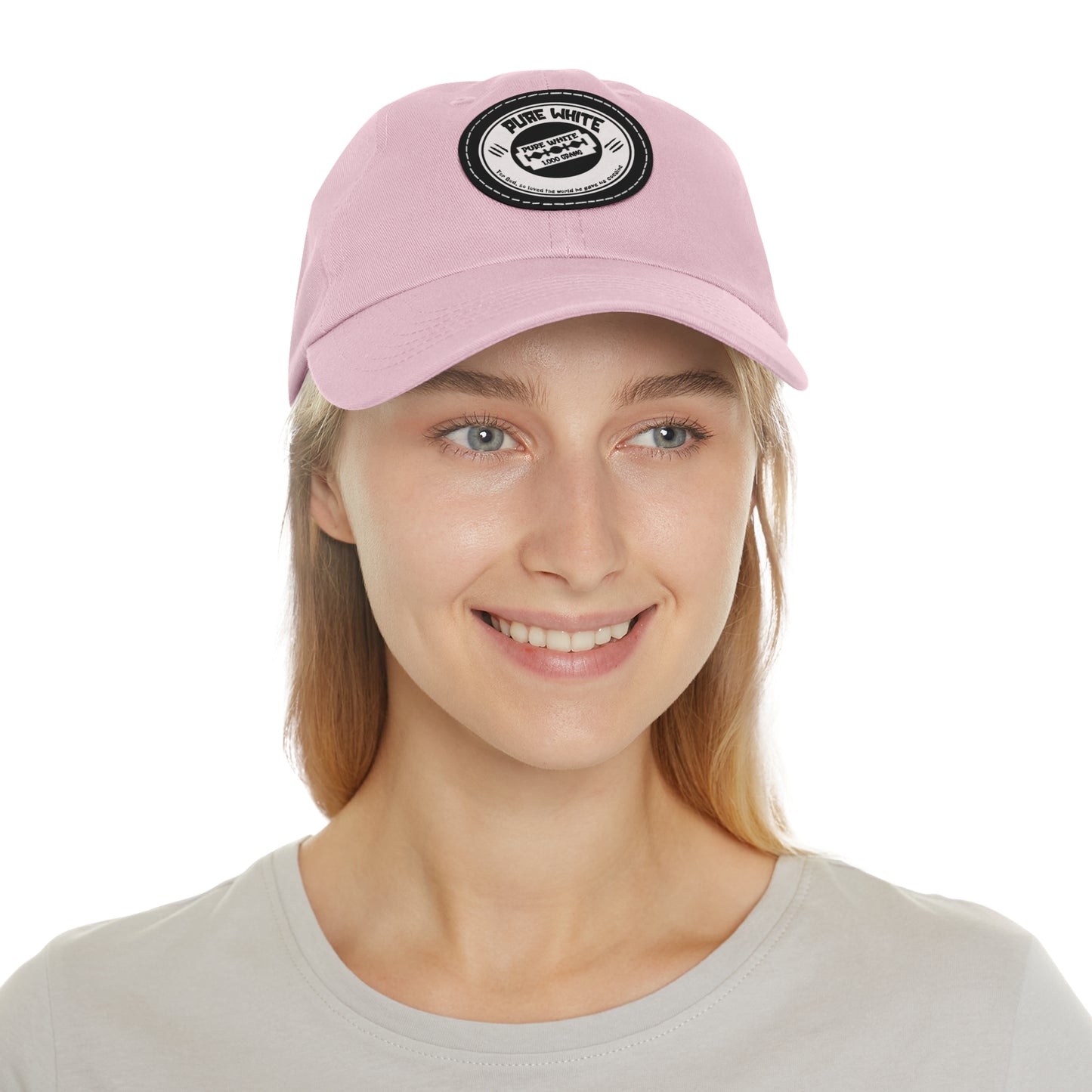 Pure White Dad Hat with Leather Patch (Round)