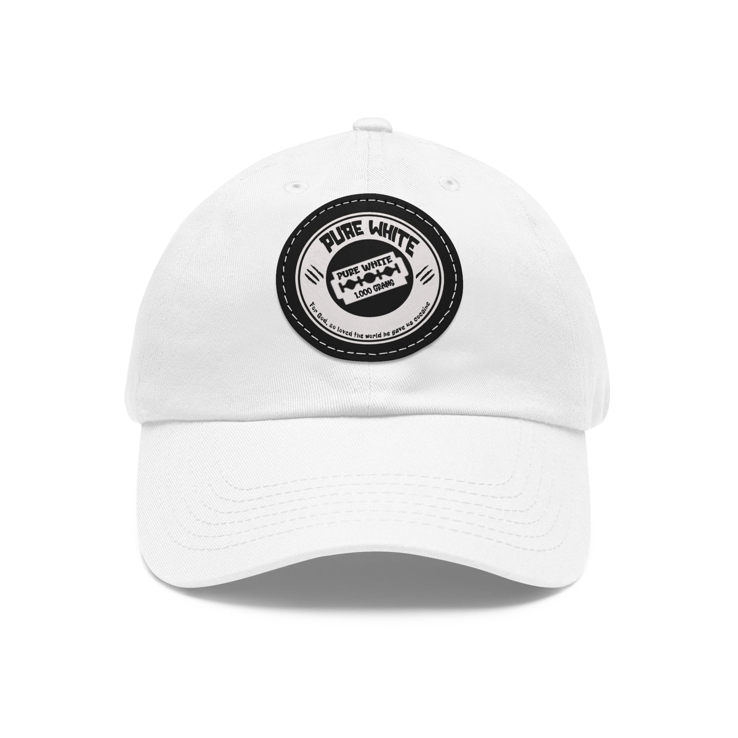 Pure White Dad Hat with Leather Patch (Round)
