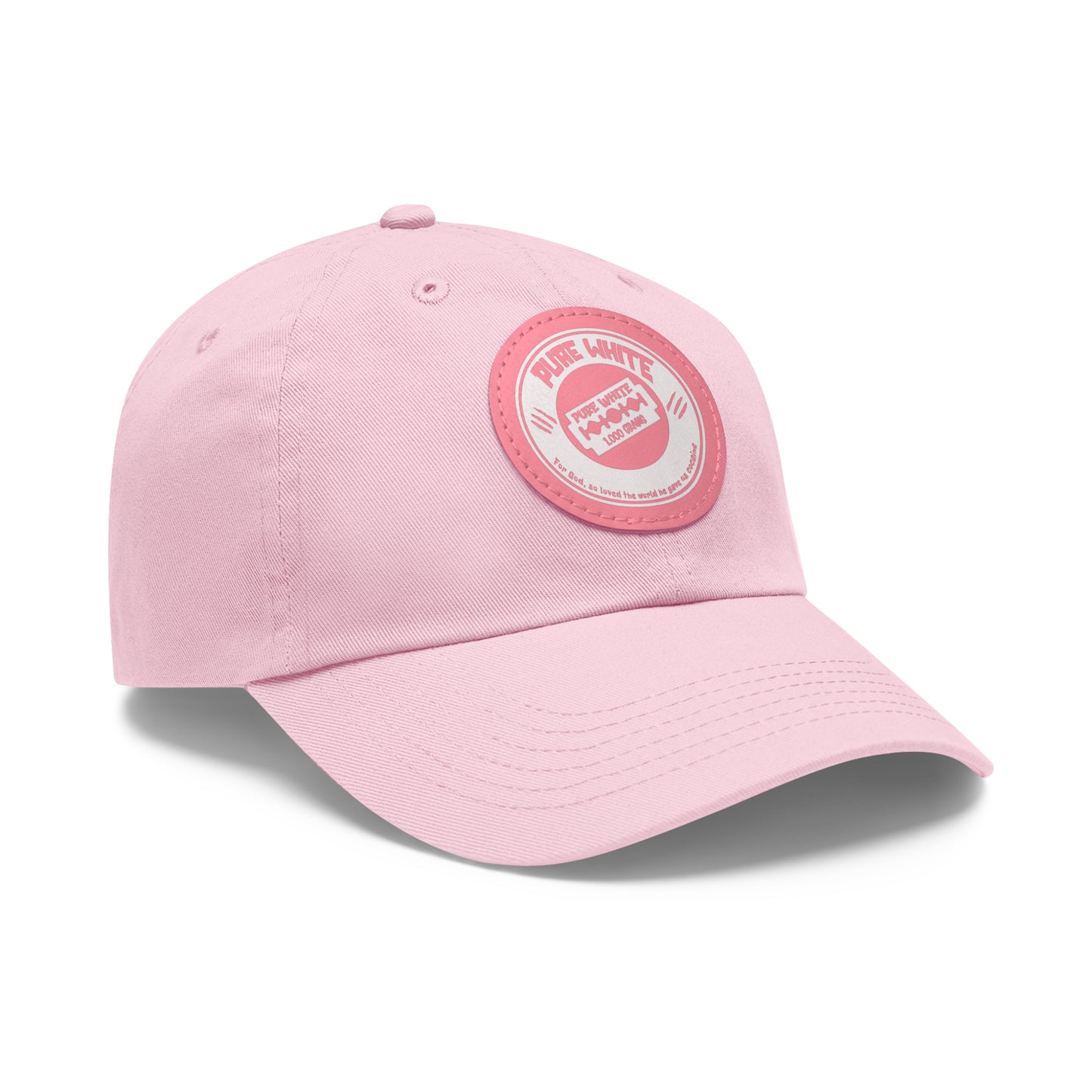 Pure White Dad Hat with Leather Patch (Round)