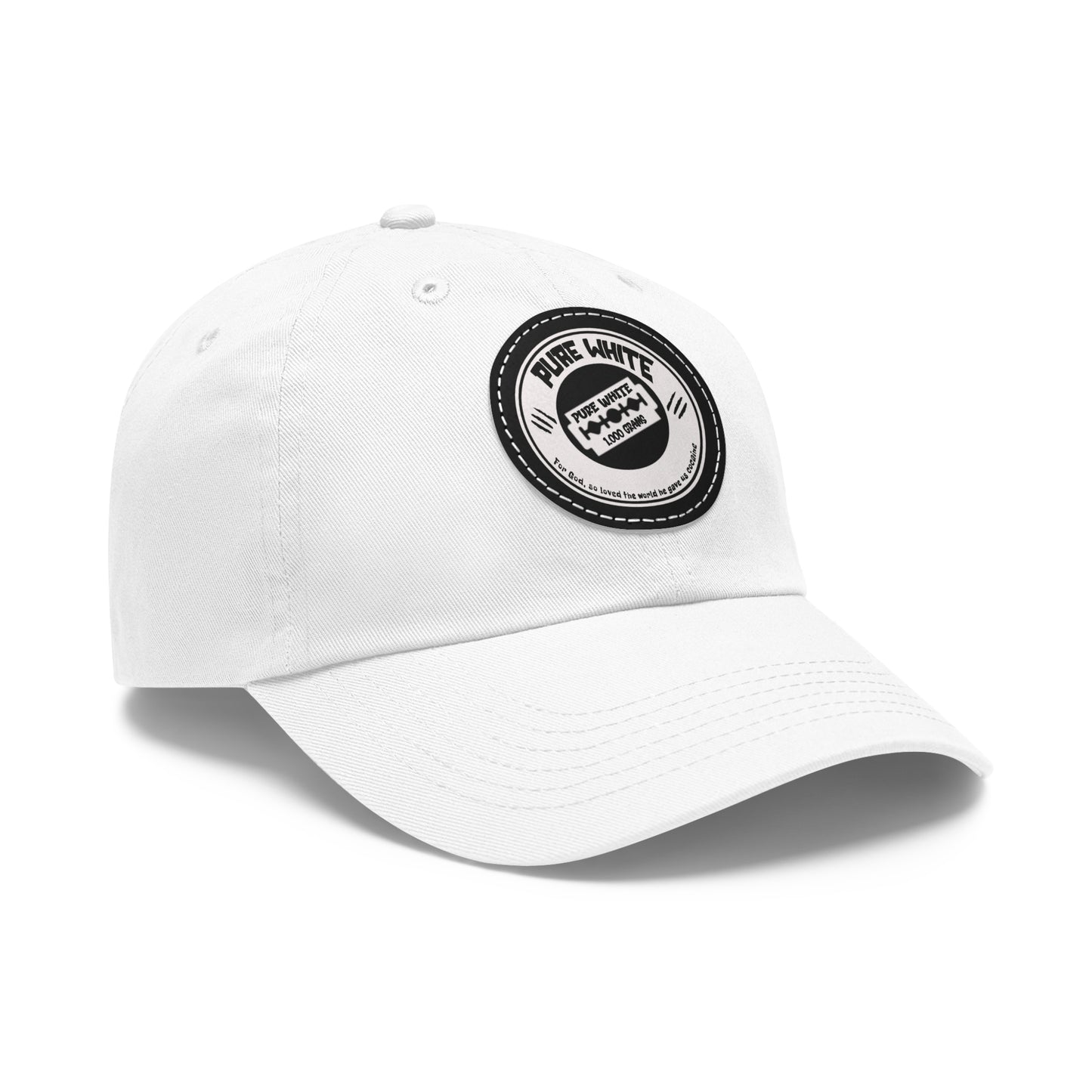 Pure White Dad Hat with Leather Patch (Round)