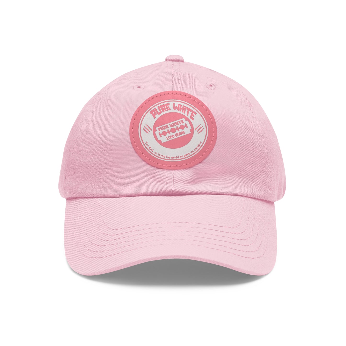Pure White Dad Hat with Leather Patch (Round)
