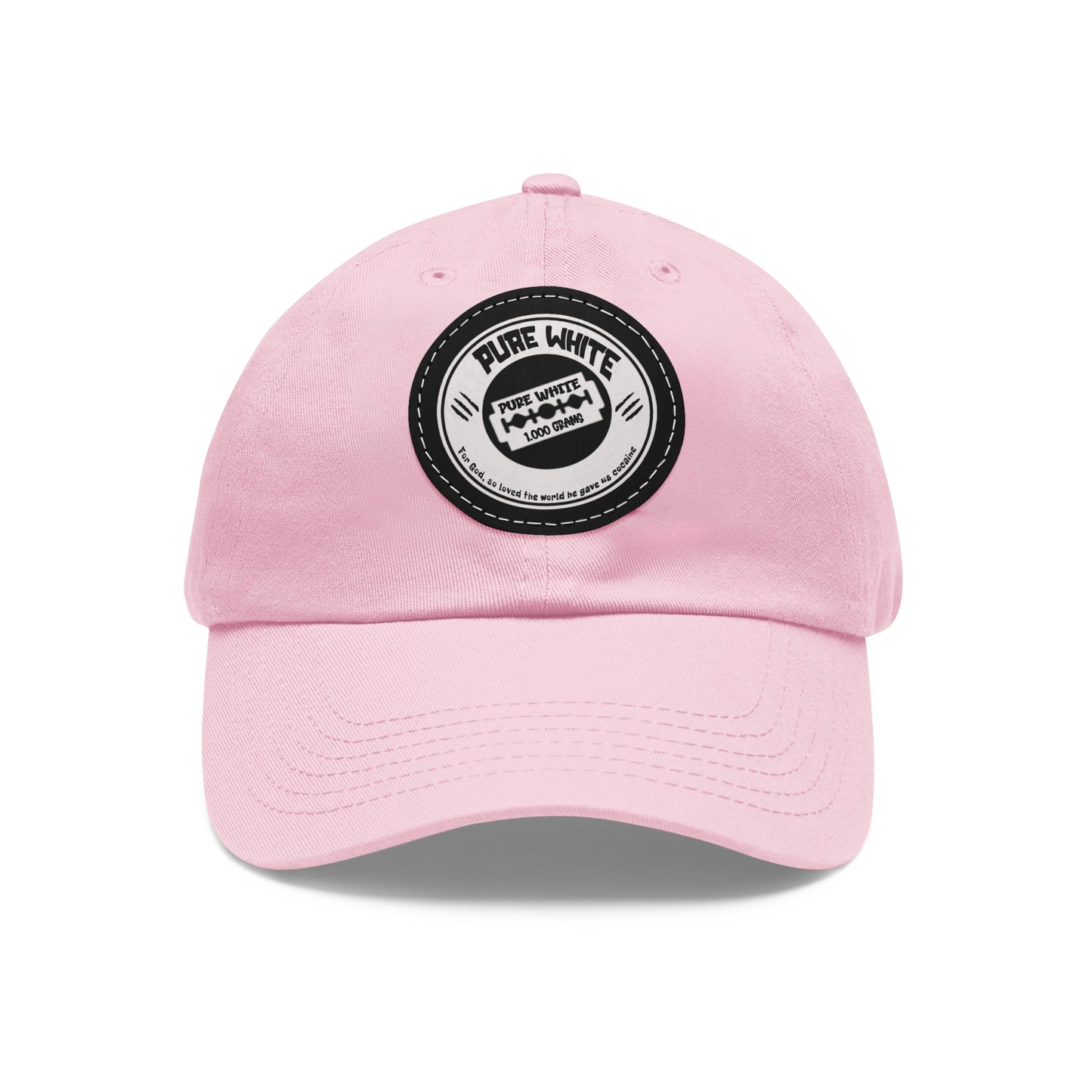 Pure White Dad Hat with Leather Patch (Round)