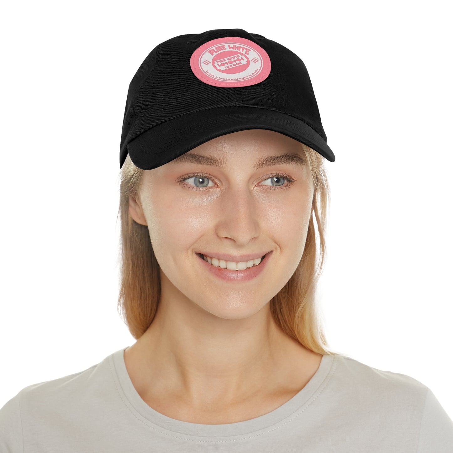 Pure White Dad Hat with Leather Patch (Round)