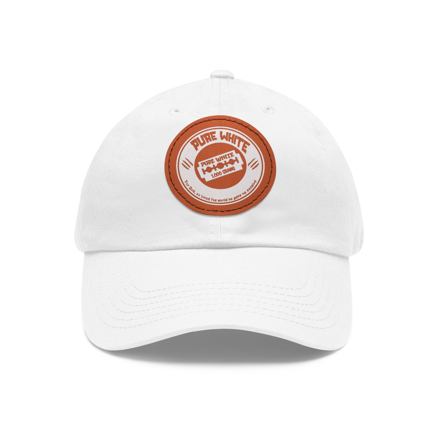 Pure White Dad Hat with Leather Patch (Round)