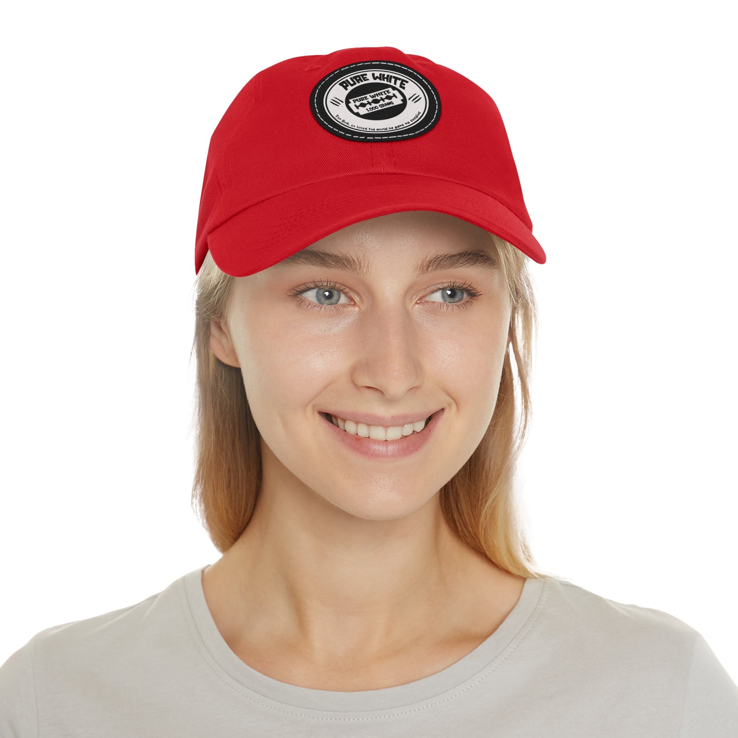 Pure White Dad Hat with Leather Patch (Round)