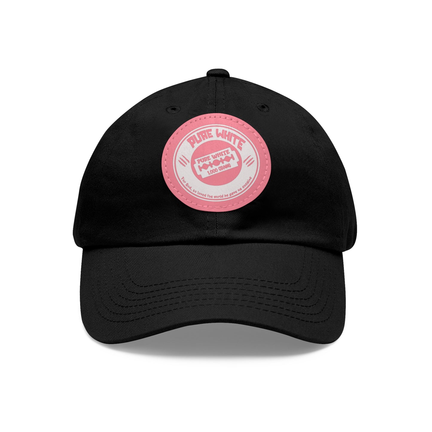 Pure White Dad Hat with Leather Patch (Round)