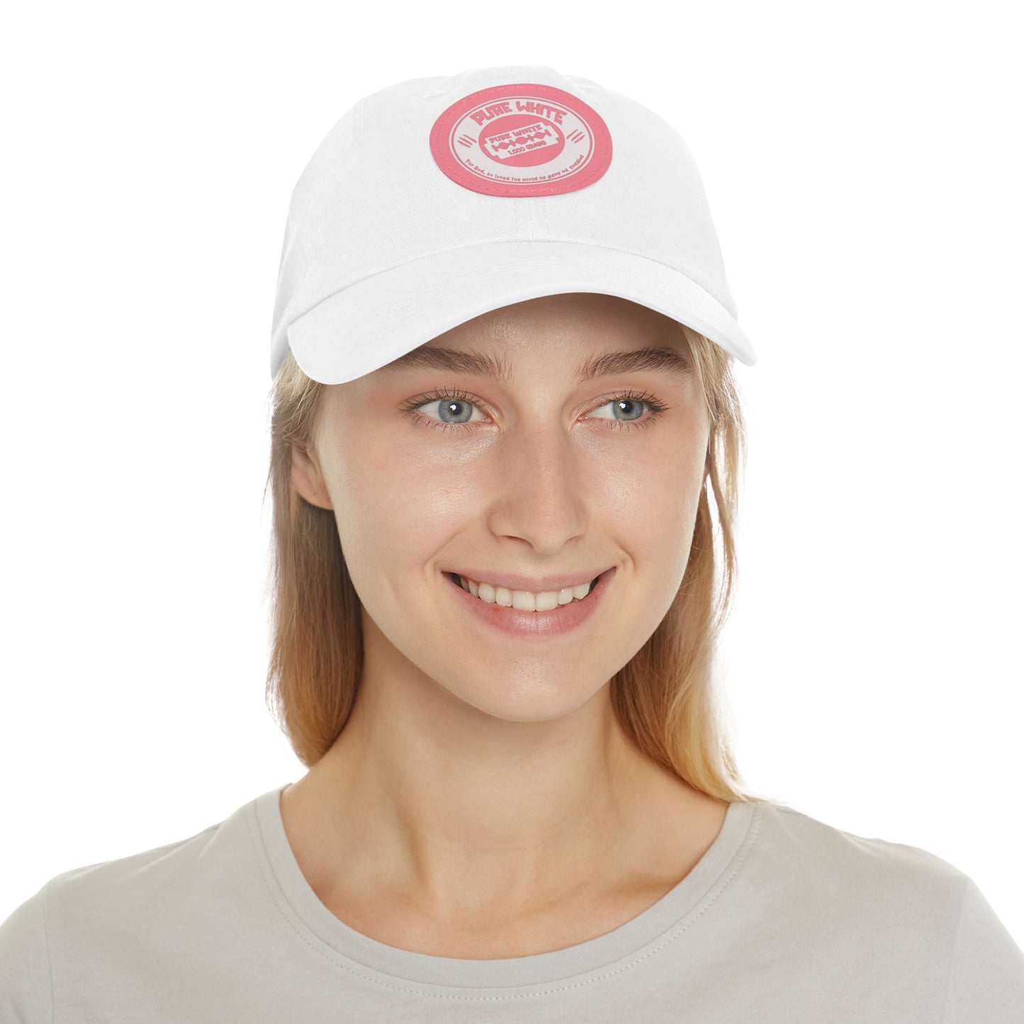 Pure White Dad Hat with Leather Patch (Round)