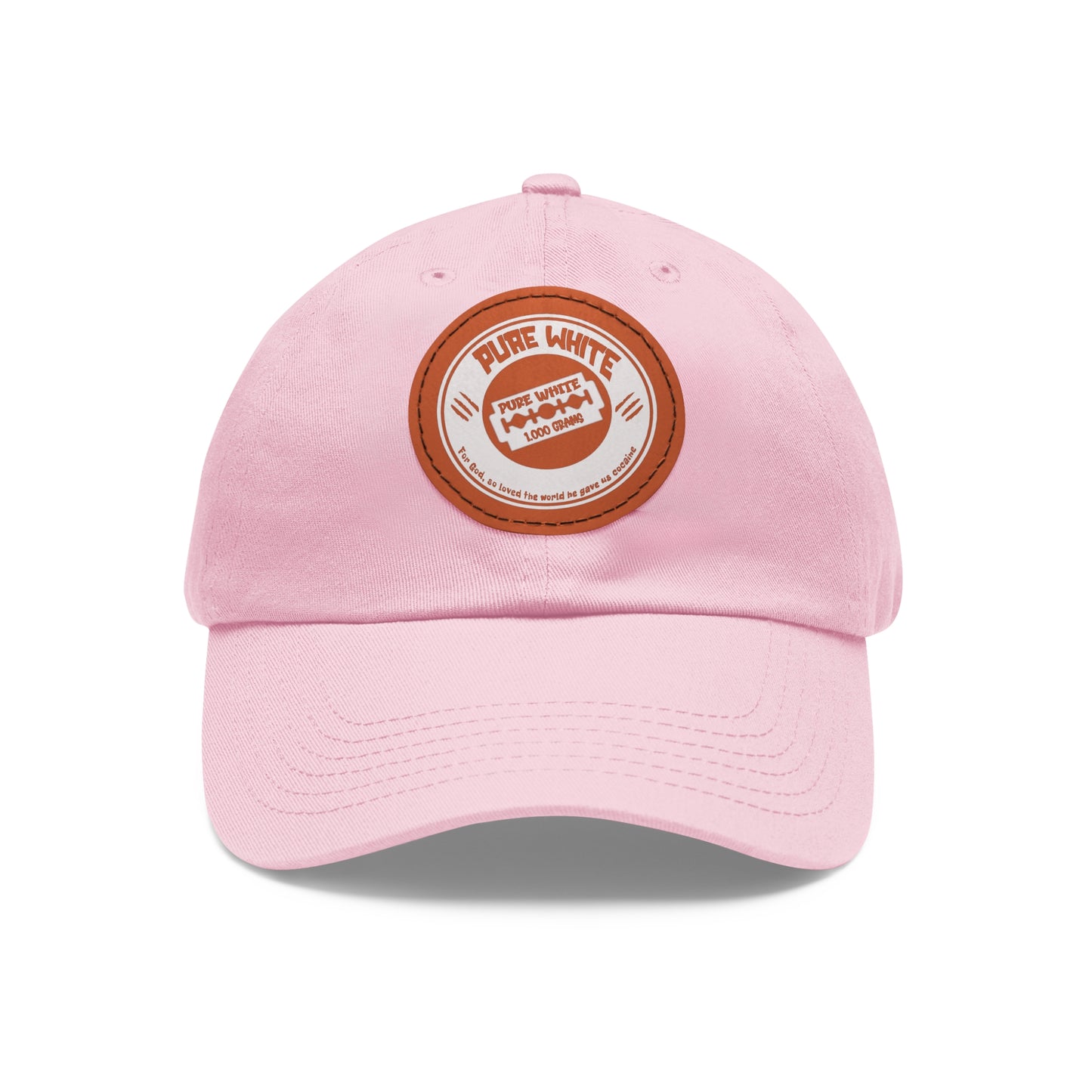 Pure White Dad Hat with Leather Patch (Round)