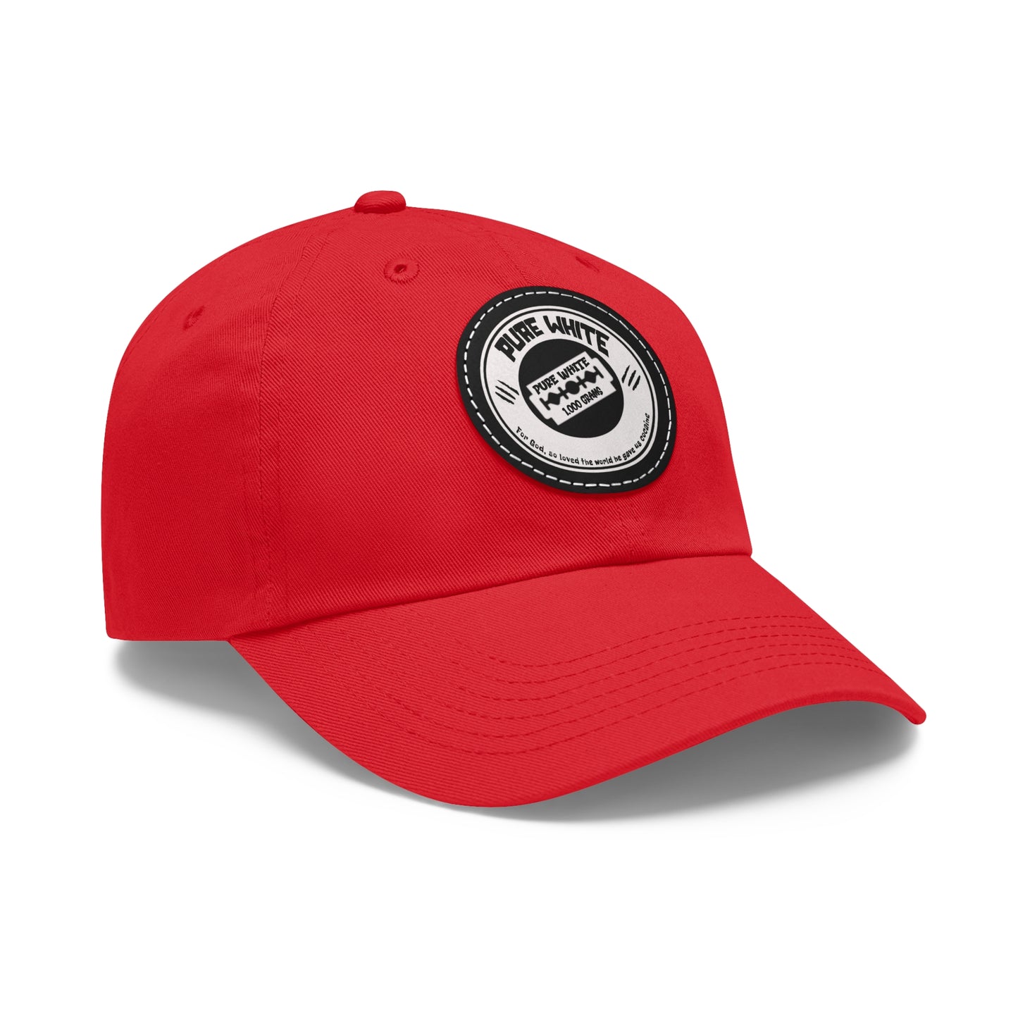 Pure White Dad Hat with Leather Patch (Round)