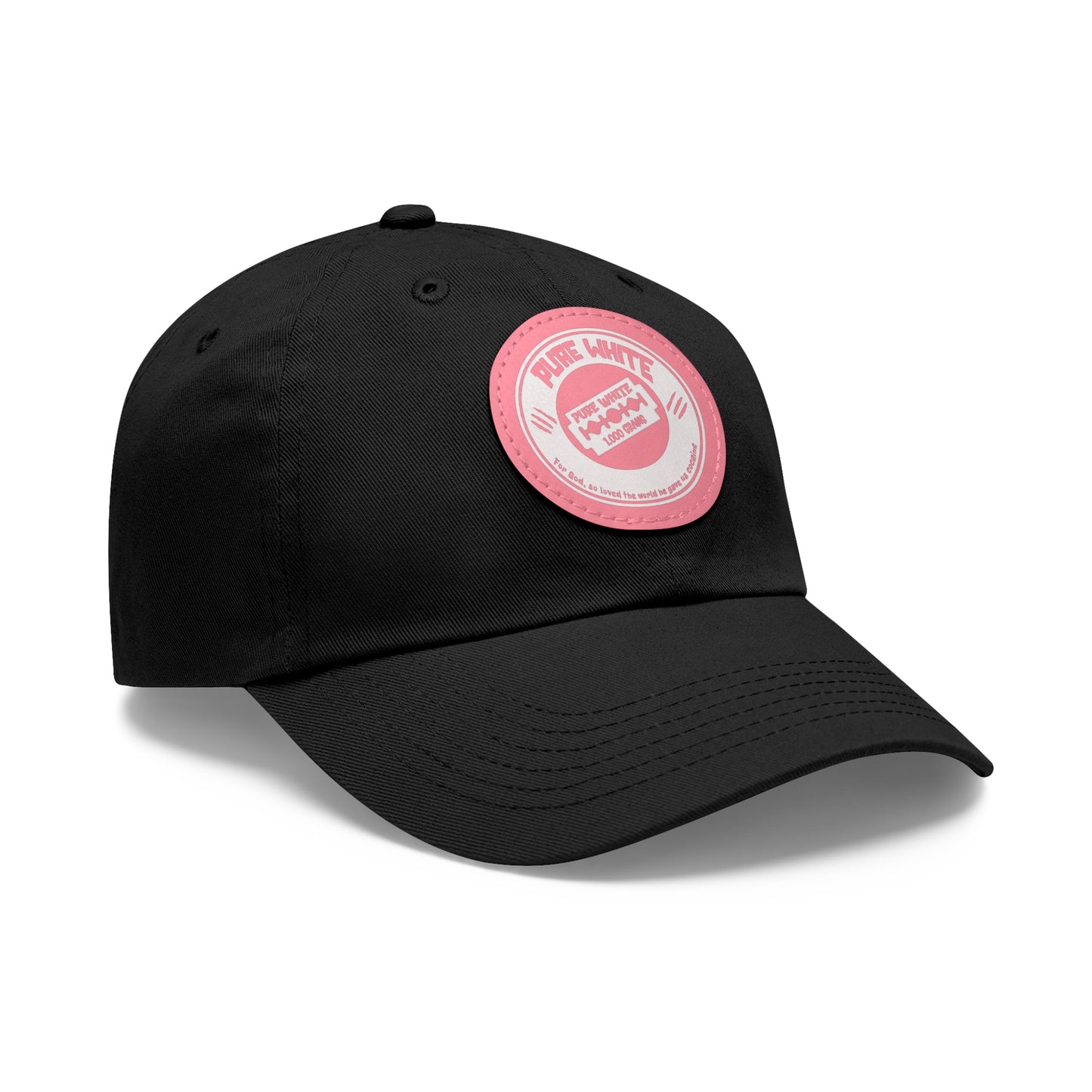 Pure White Dad Hat with Leather Patch (Round)