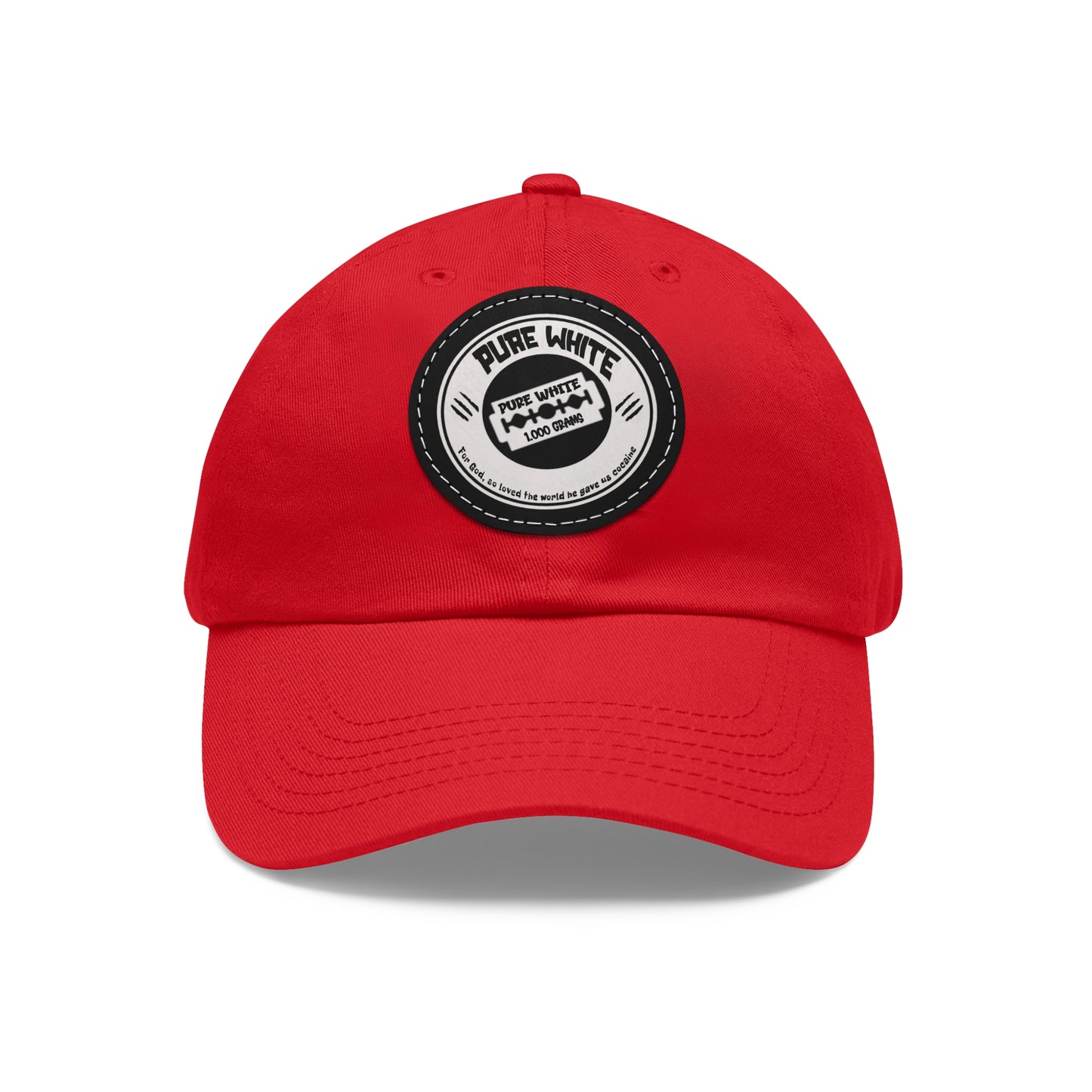 Pure White Dad Hat with Leather Patch (Round)