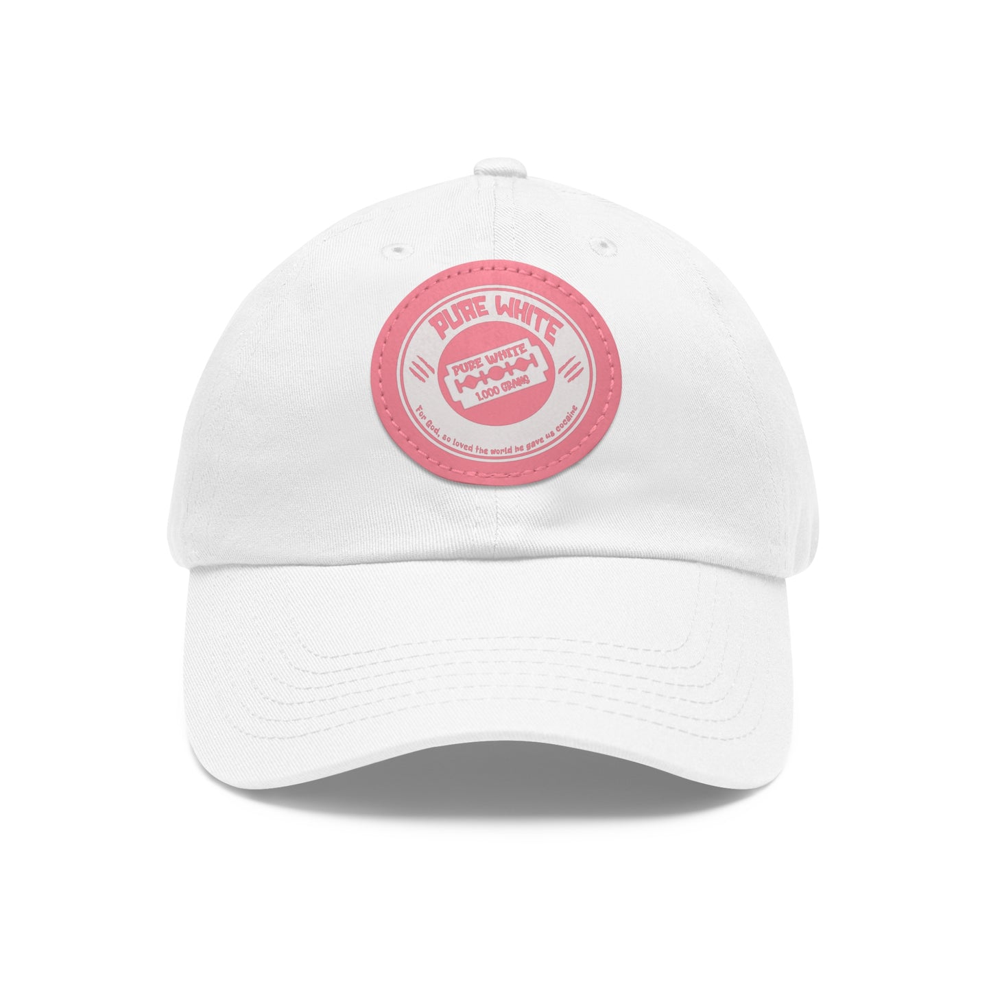 Pure White Dad Hat with Leather Patch (Round)