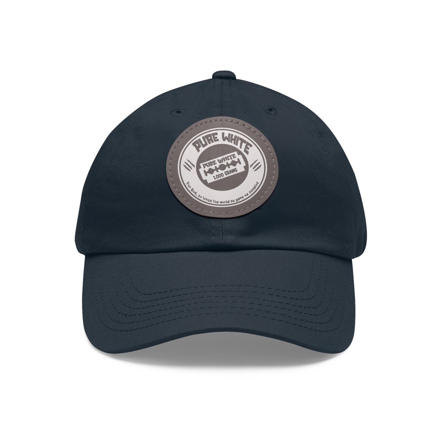 Pure White Dad Hat with Leather Patch (Round)