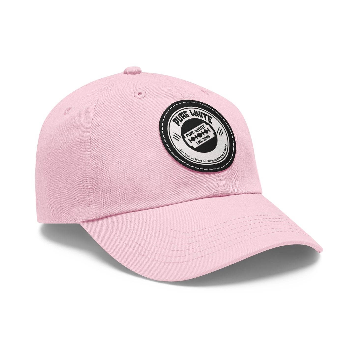 Pure White Dad Hat with Leather Patch (Round)