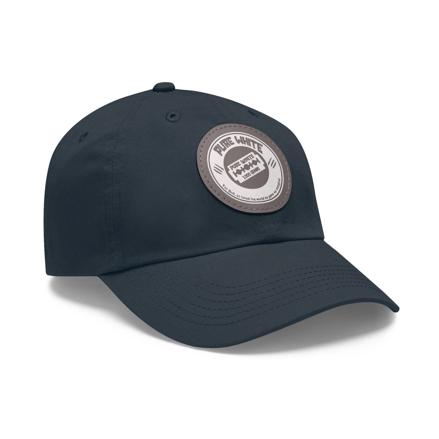 Pure White Dad Hat with Leather Patch (Round)