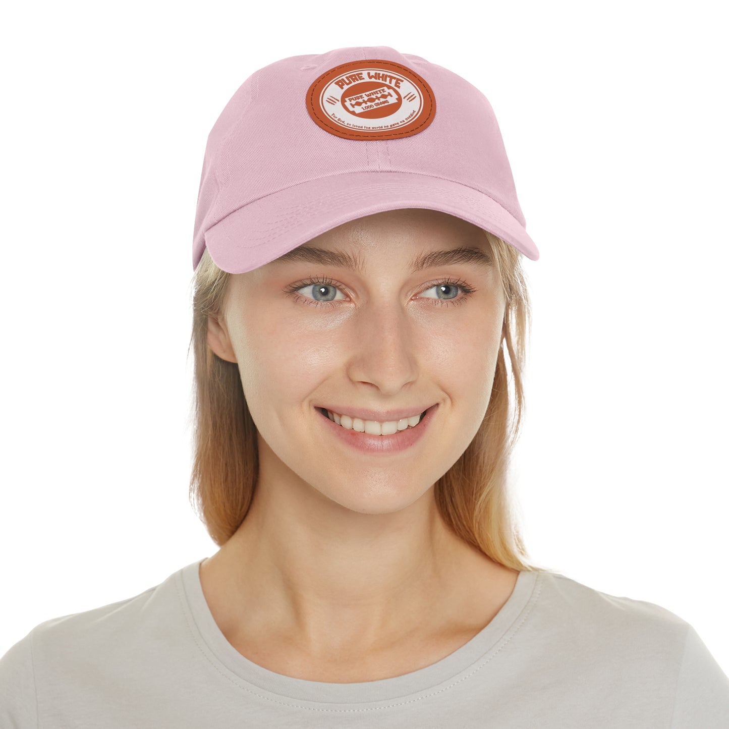 Pure White Dad Hat with Leather Patch (Round)
