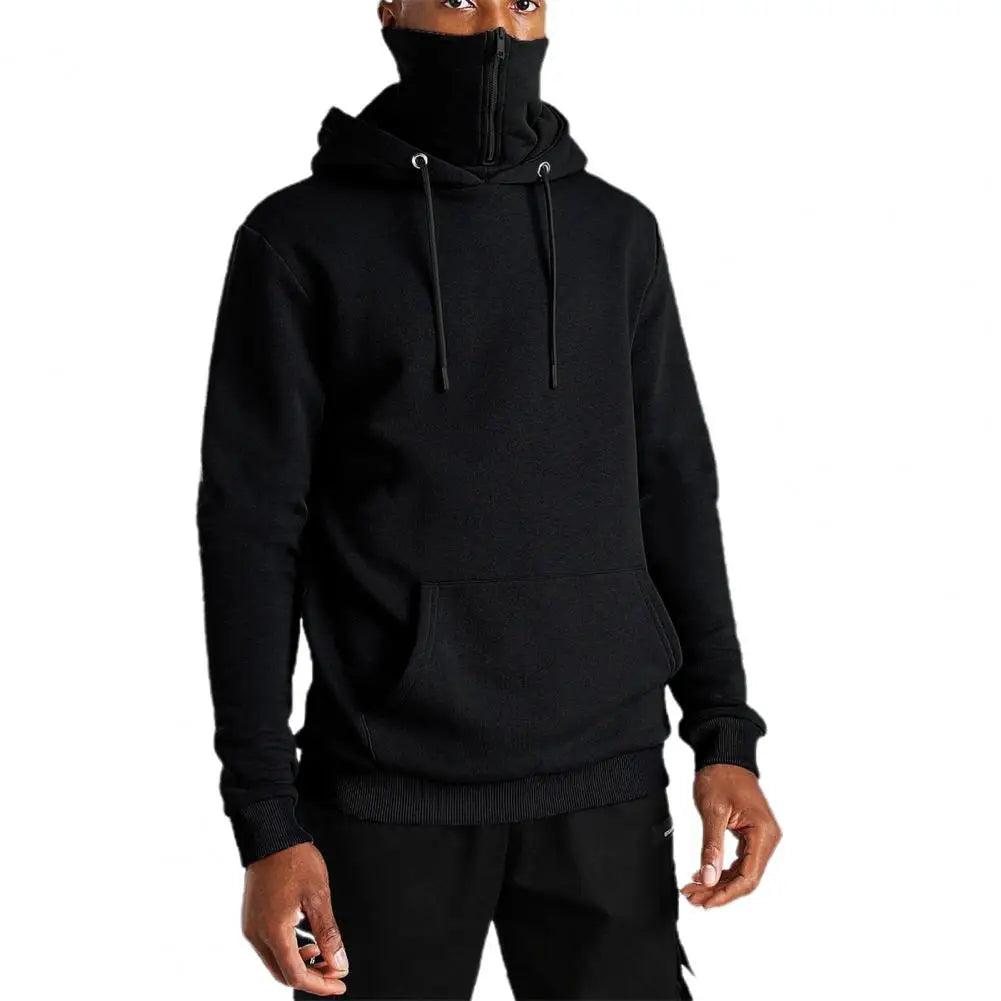 Men Hoodie Plush Autumn Hoodie Men Clothing Sweat Absorption Terrific Stand Collar Drawstring Spring Hoodie